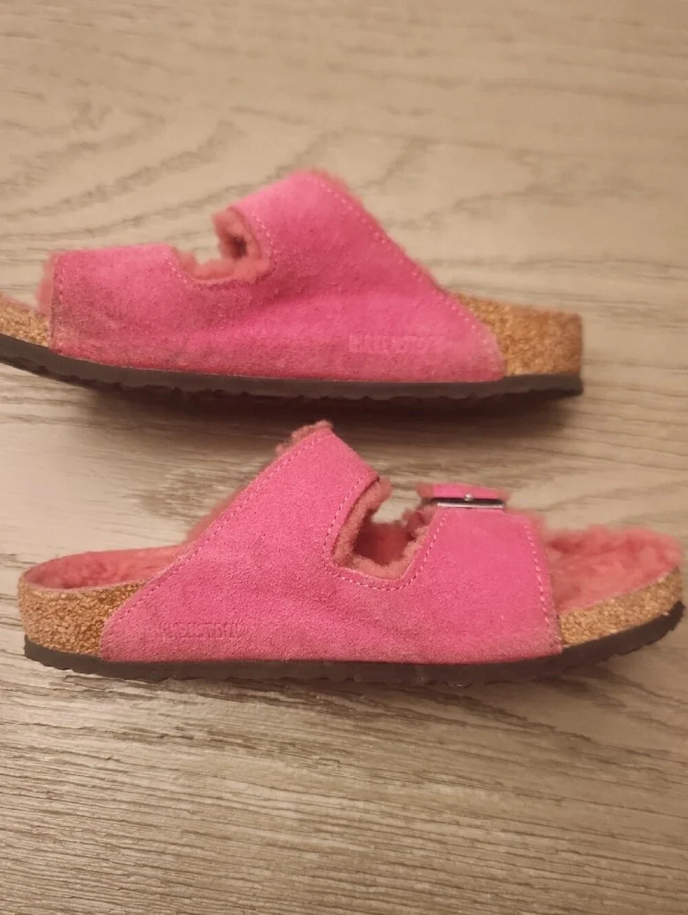 Birkenstock Kids Hot Pink Suede Shearling Double-Buckle Sandals